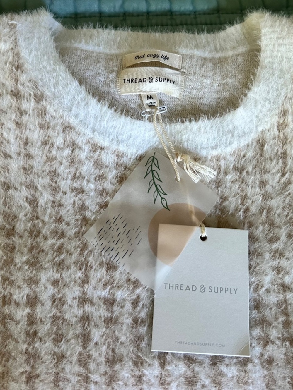 Ivory and Camel  Houndstooth Sweater
